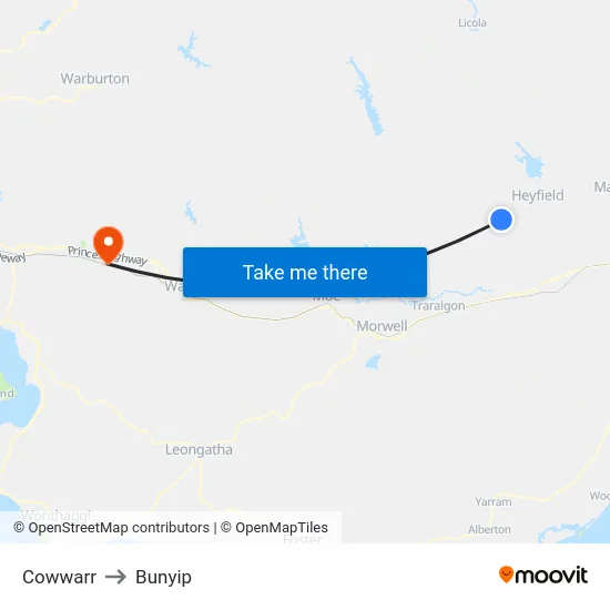 Cowwarr to Bunyip map