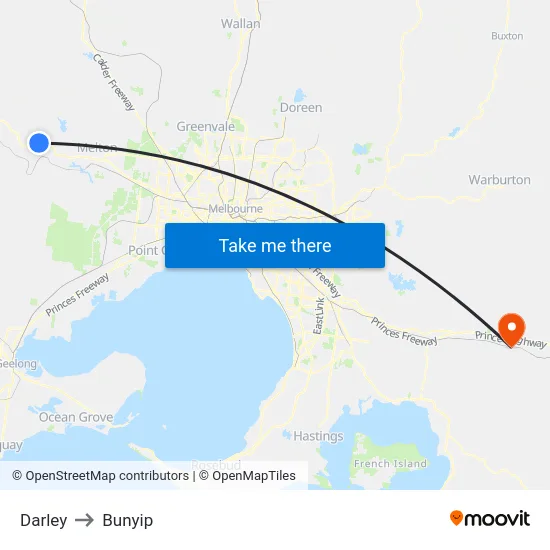 Darley to Bunyip map