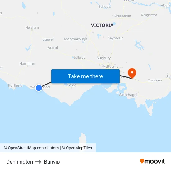 Dennington to Bunyip map