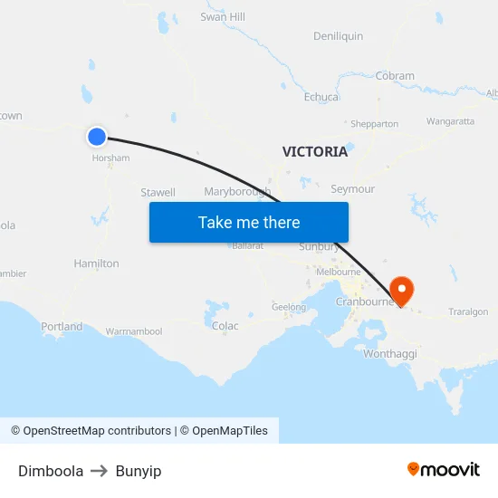 Dimboola to Bunyip map