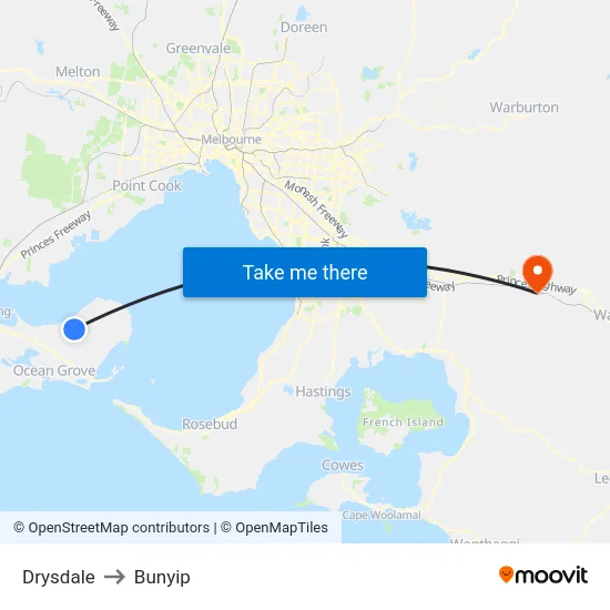 Drysdale to Bunyip map