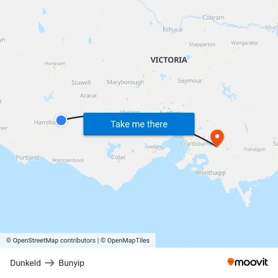 Dunkeld to Bunyip map