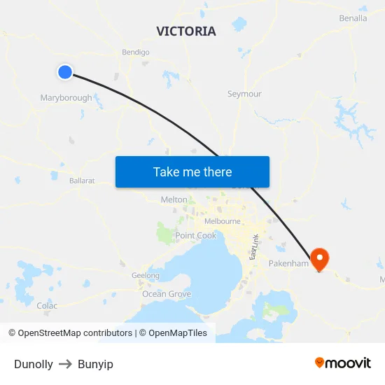 Dunolly to Bunyip map