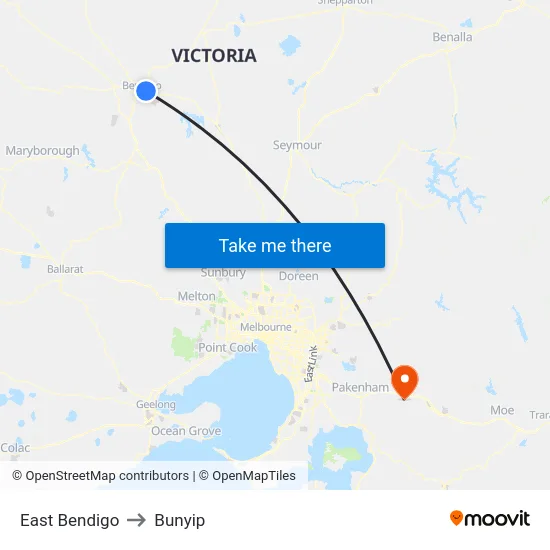 East Bendigo to Bunyip map