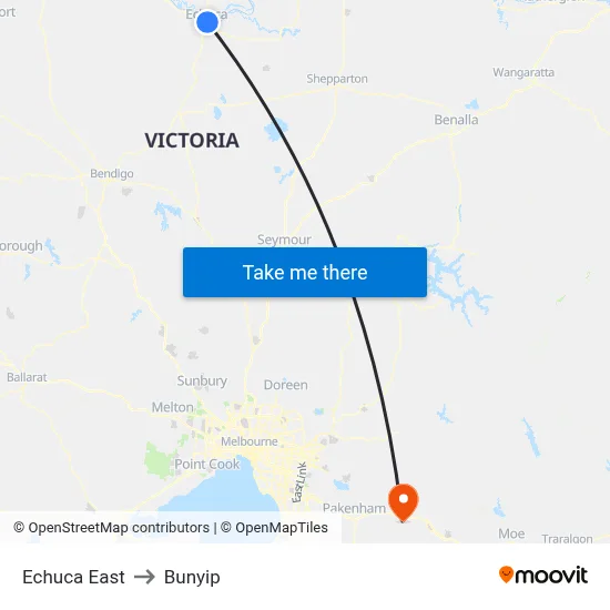 Echuca East to Bunyip map