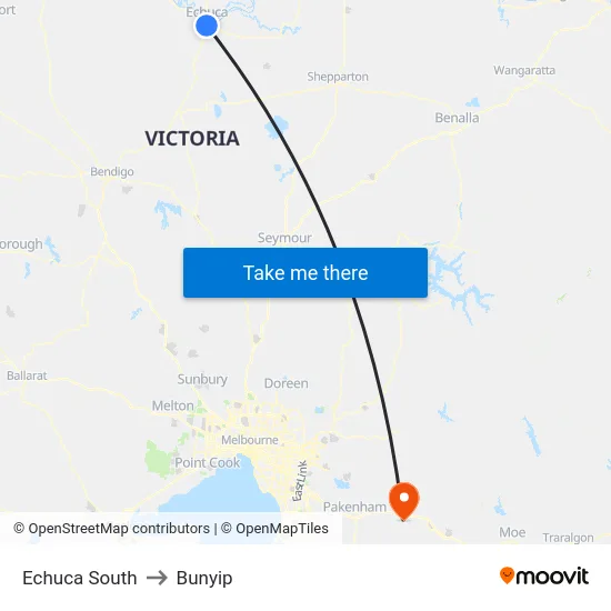 Echuca South to Bunyip map
