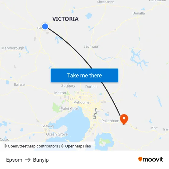 Epsom to Bunyip map