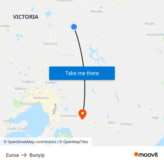 Euroa to Bunyip map