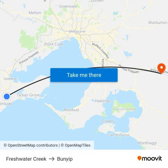 Freshwater Creek to Bunyip map