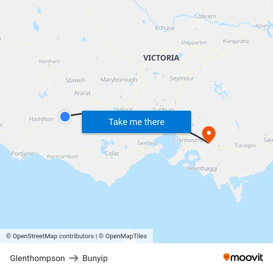 Glenthompson to Bunyip map