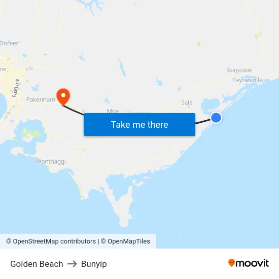 Golden Beach to Bunyip map