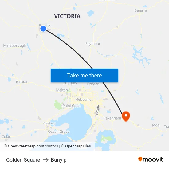 Golden Square to Bunyip map