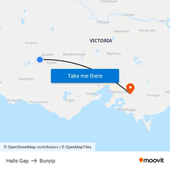 Halls Gap to Bunyip map