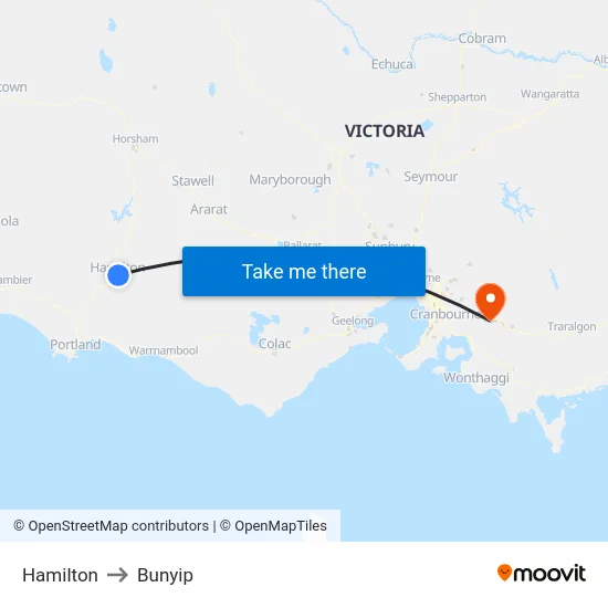 Hamilton to Bunyip map