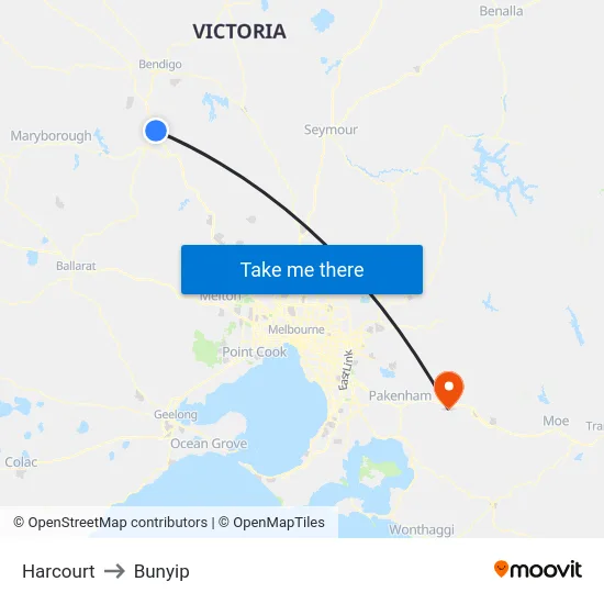 Harcourt to Bunyip map