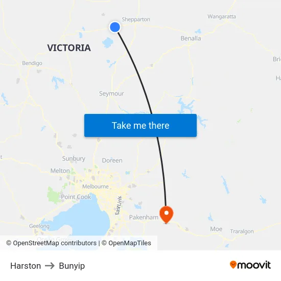 Harston to Bunyip map