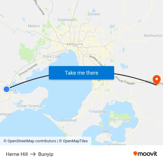 Herne Hill to Bunyip map