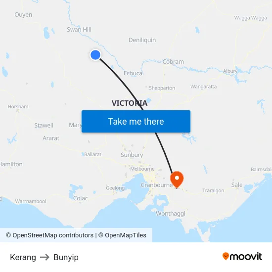 Kerang to Bunyip map