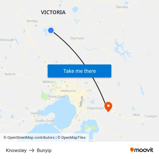 Knowsley to Bunyip map