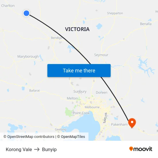 Korong Vale to Bunyip map