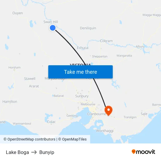 Lake Boga to Bunyip map