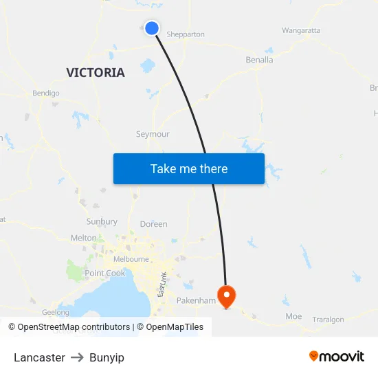 Lancaster to Bunyip map