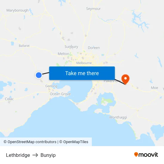 Lethbridge to Bunyip map