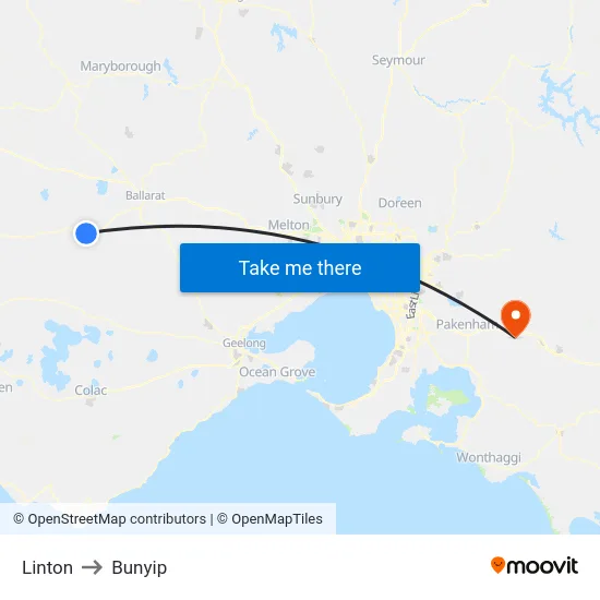 Linton to Bunyip map