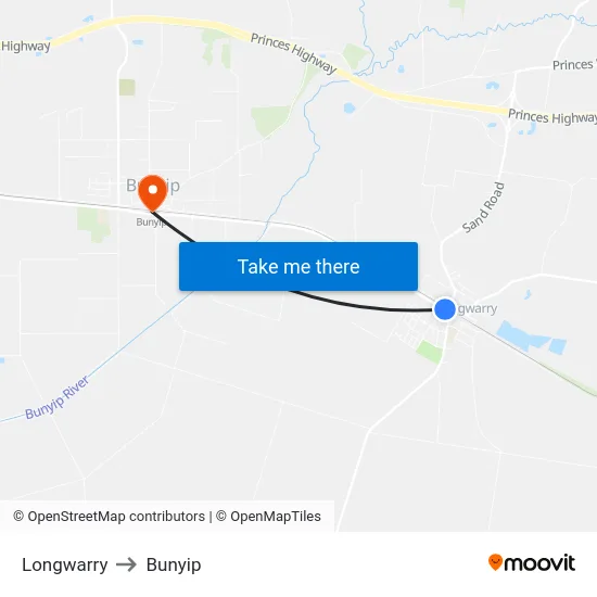 Longwarry to Bunyip map