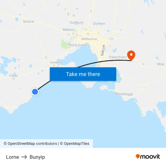 Lorne to Bunyip map