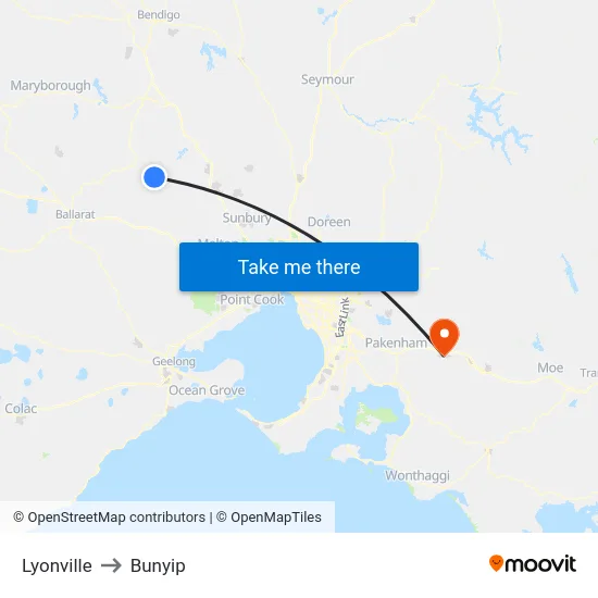 Lyonville to Bunyip map