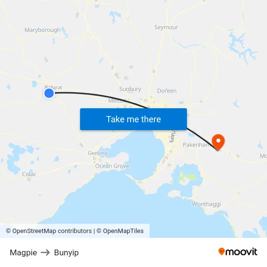 Magpie to Bunyip map