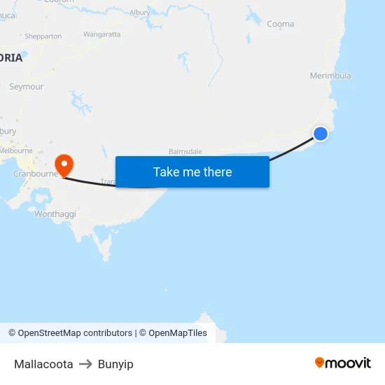 Mallacoota to Bunyip map