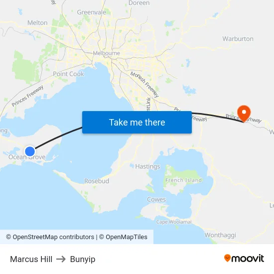 Marcus Hill to Bunyip map