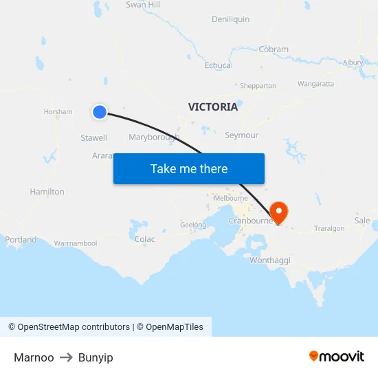 Marnoo to Bunyip map