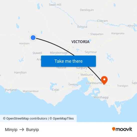 Minyip to Bunyip map