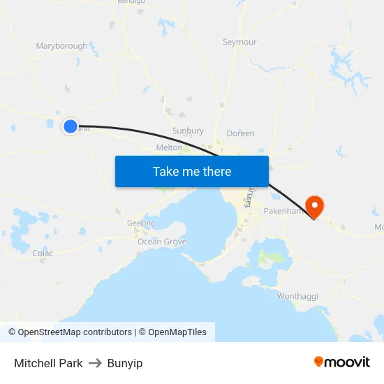Mitchell Park to Bunyip map
