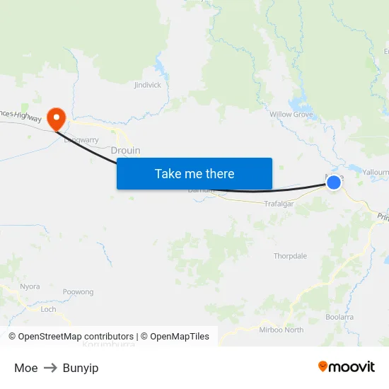 Moe to Bunyip map