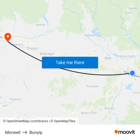 Morwell to Bunyip map