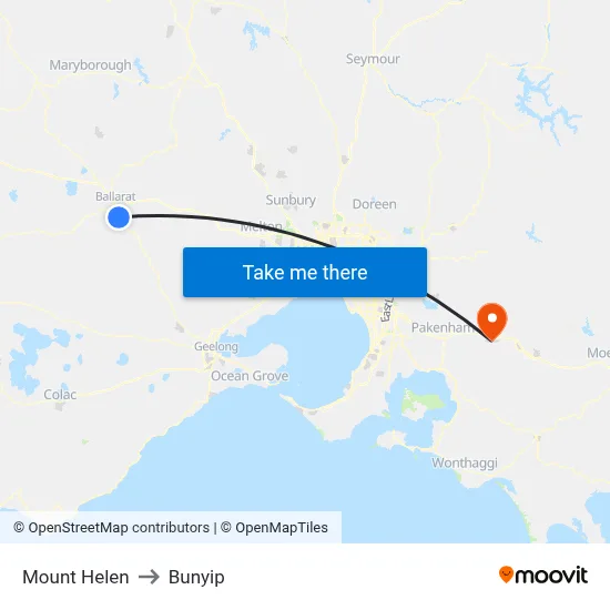 Mount Helen to Bunyip map