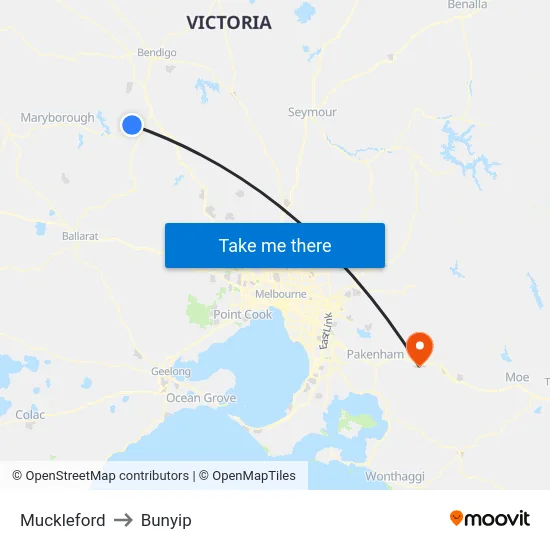 Muckleford to Bunyip map