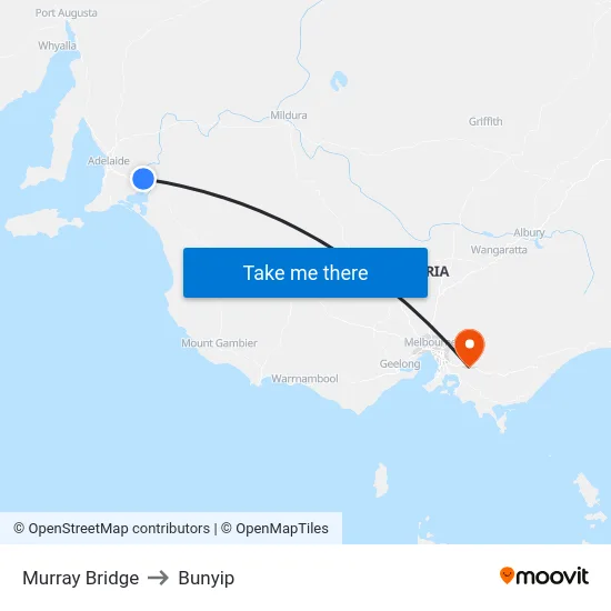 Murray Bridge to Bunyip map