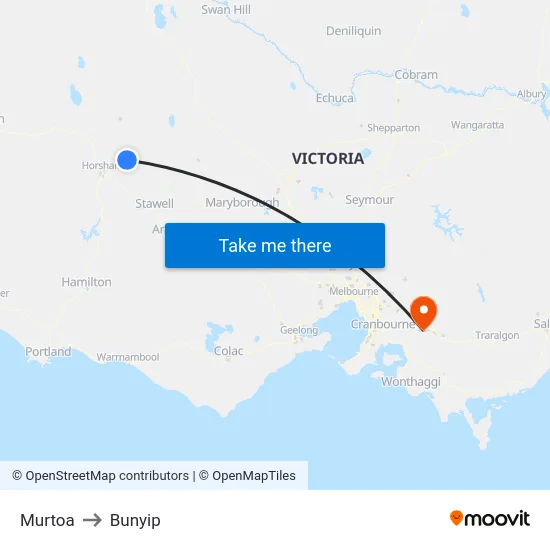 Murtoa to Bunyip map