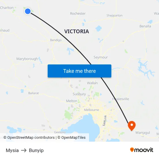 Mysia to Bunyip map