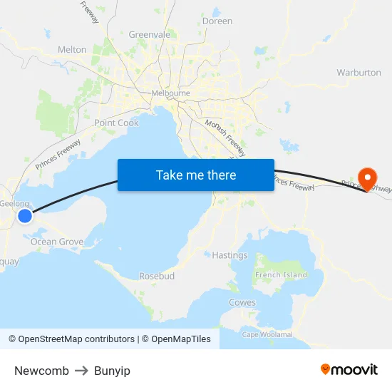 Newcomb to Bunyip map