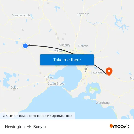 Newington to Bunyip map
