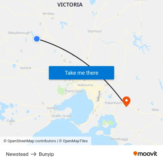 Newstead to Bunyip map