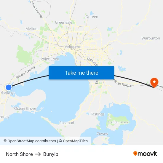 North Shore to Bunyip map