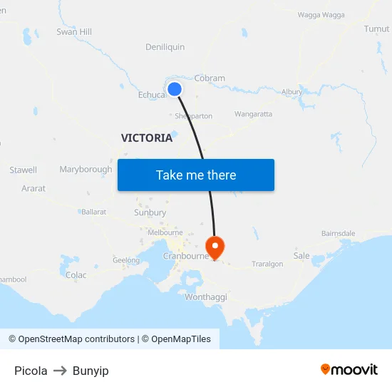 Picola to Bunyip map