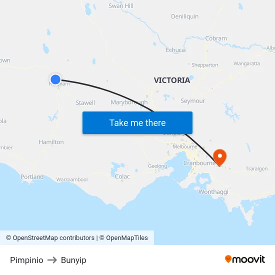 Pimpinio to Bunyip map